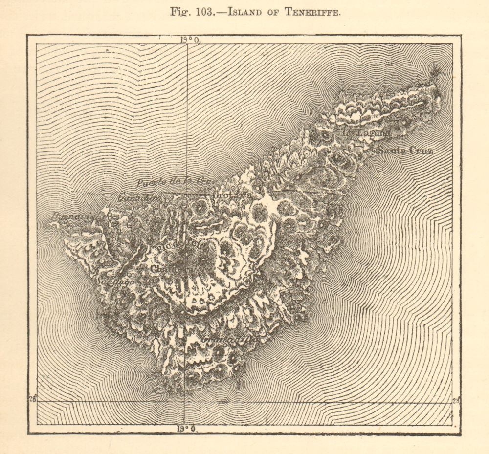 Island of Teneriffe. Canary Islands. Tenerife. Sketch map 1886 old antique