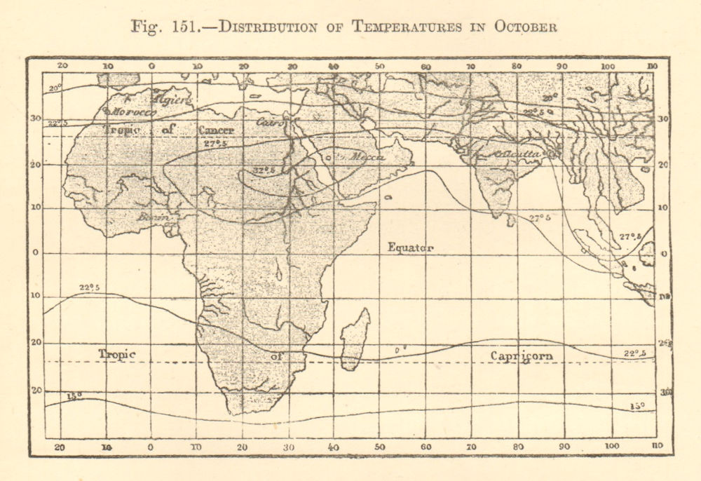 Associate Product October temperatures. Africa. Indian Ocean South Asia. SMALL sketch map 1886
