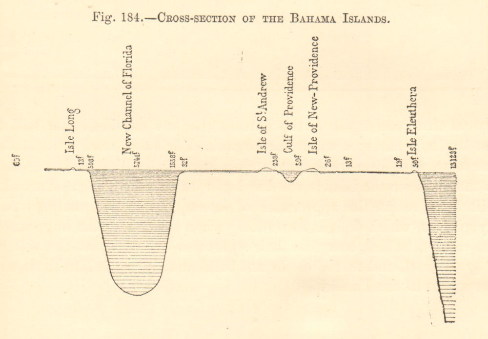 Cross-section of the Bahamas. Eleuthera New Providence Florida. SMALL 1886