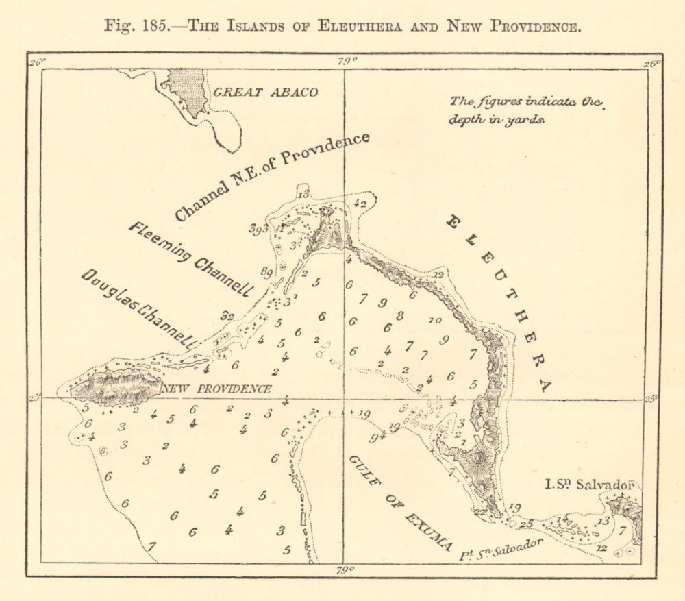 Eleuthera & New Providence. Bahamas. San Salvador Great Abaco. Sketch map 1886