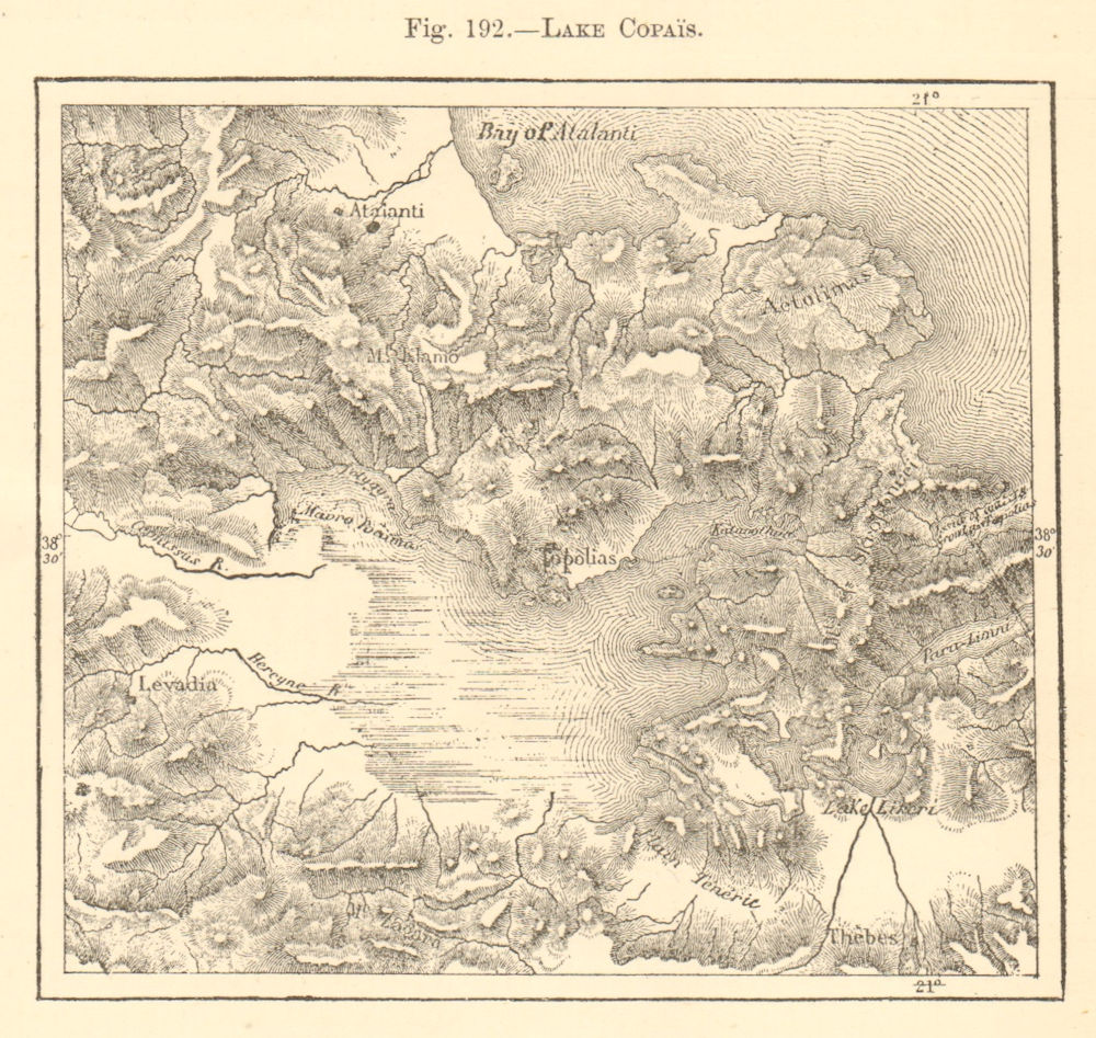 Associate Product Lake Copais. Greece. Kopais. Sketch map 1886 old antique plan chart