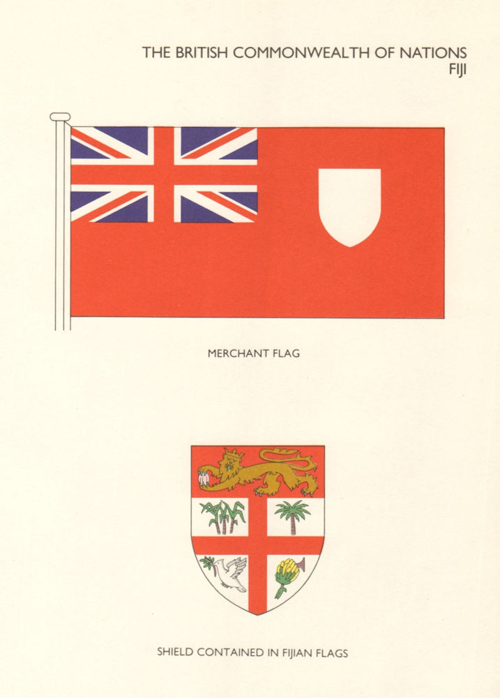 Associate Product FIJI FLAGS. Merchant Flag, Shield Contained in Fijian Flags 1979 old print