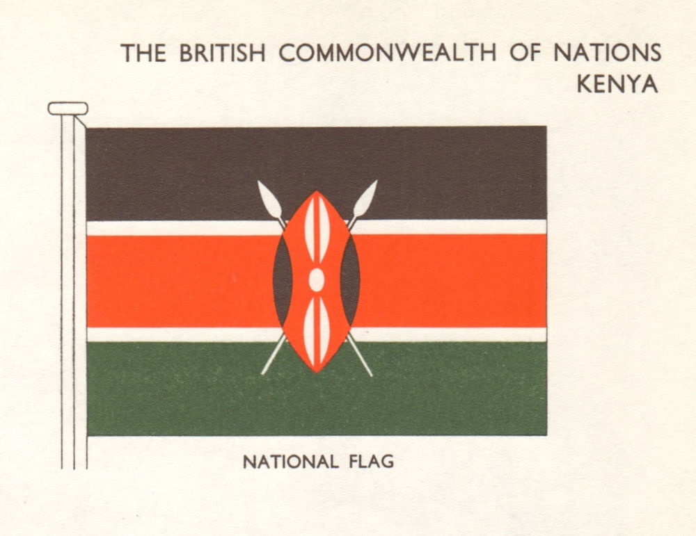KENYA FLAGS. National Flag 1965 old vintage print picture