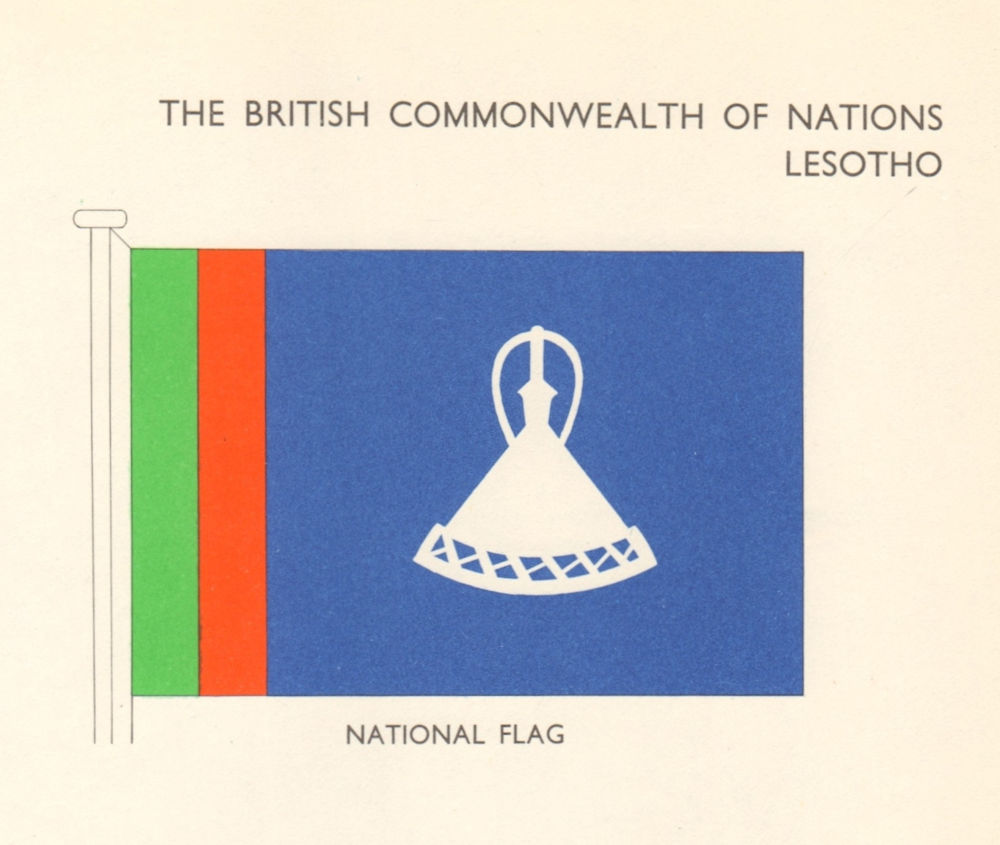 LESOTHO FLAGS. National Flag 1968 old vintage print picture