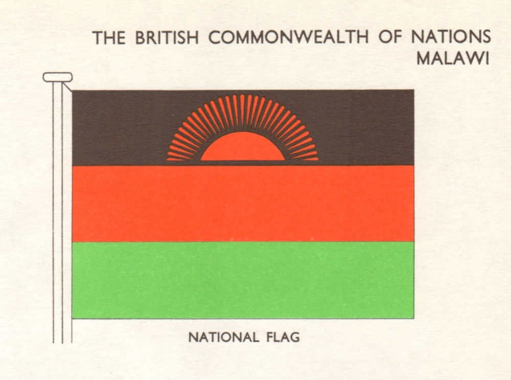 MALAWI FLAGS. National Flag 1965 old vintage print picture