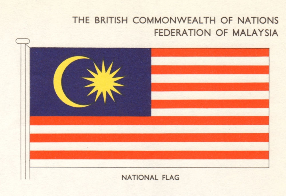 MALAYSIA FLAGS. Federation of Malaysia. National Flag 1965 old vintage print