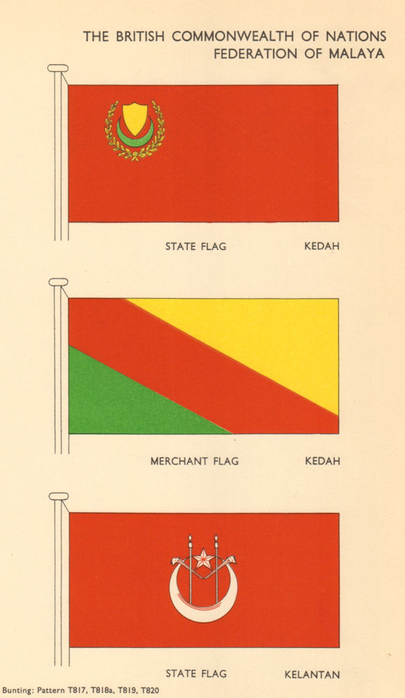 Associate Product MALAYSIA FLAGS. Federation of Malaya. State Merchant Flag Kedah Kelantan 1955
