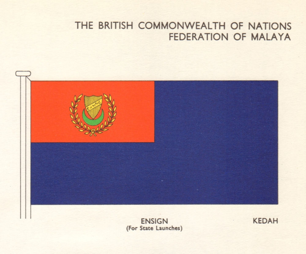 Associate Product MALAYSIA FLAGS. Federation of Malaya. Ensign Kedah 1964 old vintage print
