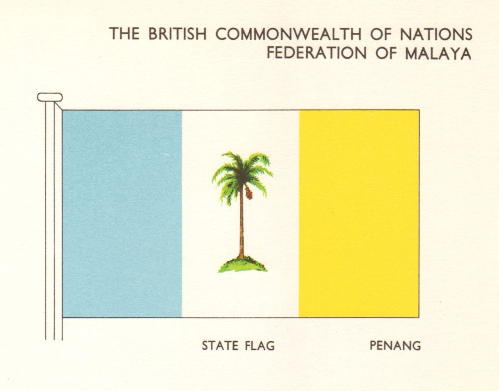 MALAYSIA FLAGS. Federation of Malaya. State Flag Penang 1964 old vintage print