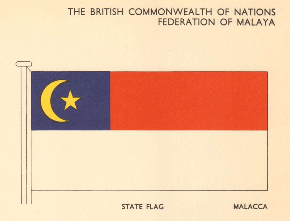 MALAYSIA FLAGS. Federation of Malaya. State Flag Malacca 1958 old print