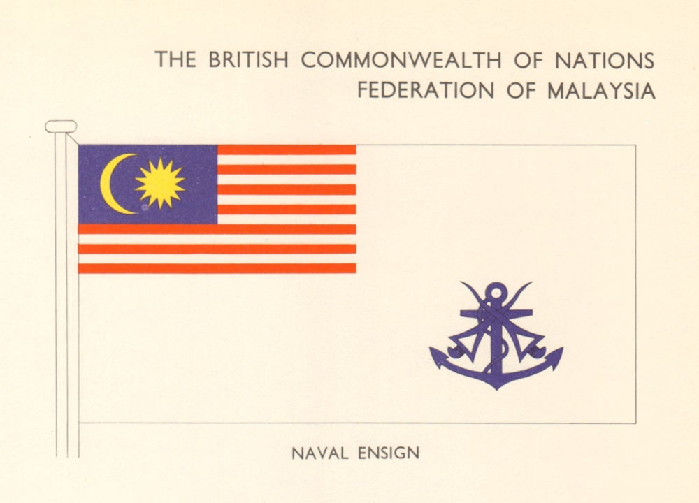 MALAYSIA FLAGS. Federation of Malaya. Naval Ensign 1968 old vintage print