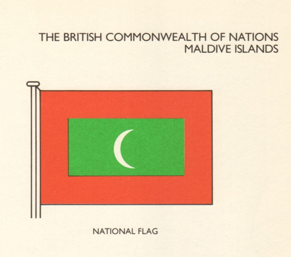 MALDIVES FLAGS. Maldive Islands. National Flag 1979 old vintage print picture