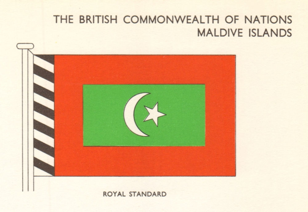 MALDIVES FLAGS. Maldive Islands. Royal Standard 1955 old vintage print picture
