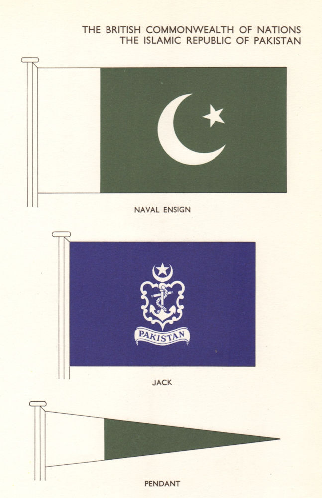 Associate Product PAKISTAN FLAGS. Islamic Republic of Pakistan. Naval Ensign, Jack, Pendant 1964