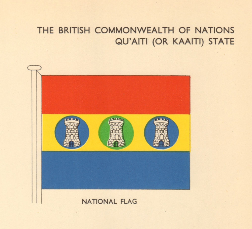 YEMEN FLAGS. Qu'aiti (or Kaaiti) State. National Flag 1955 old vintage print