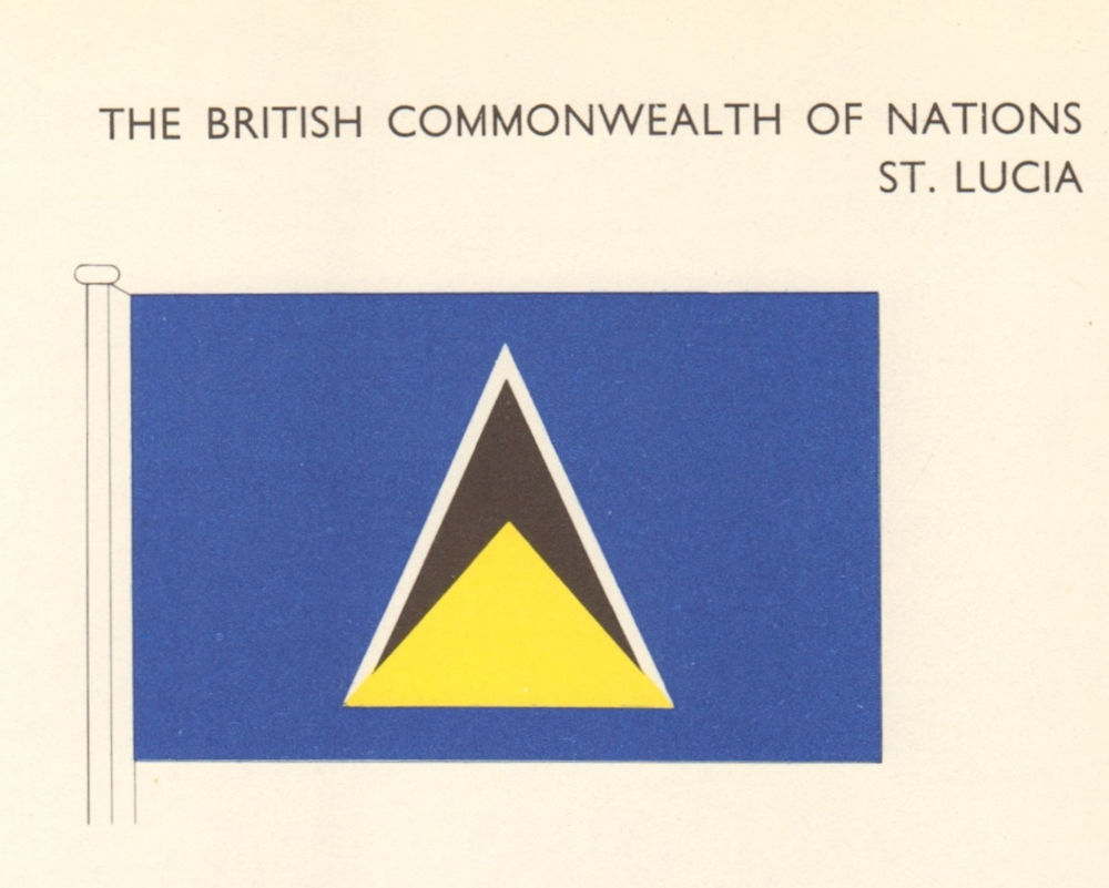 ST LUCIA FLAGS. Saint Lucia. West Indies 1968 old vintage print picture