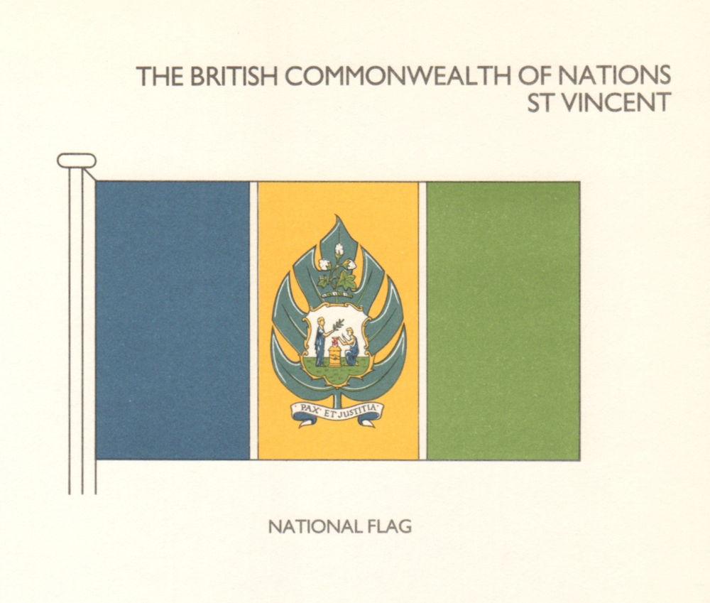 ST VINCENT AND THE GRENADINES FLAGS. St Vincent. National Flag 1985 old print