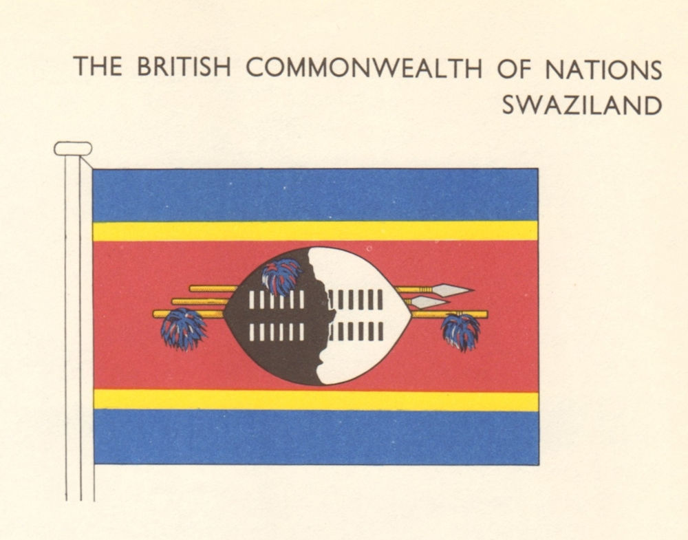 SWAZILAND FLAGS. Southern Africa. Eswatini 1968 old vintage print picture