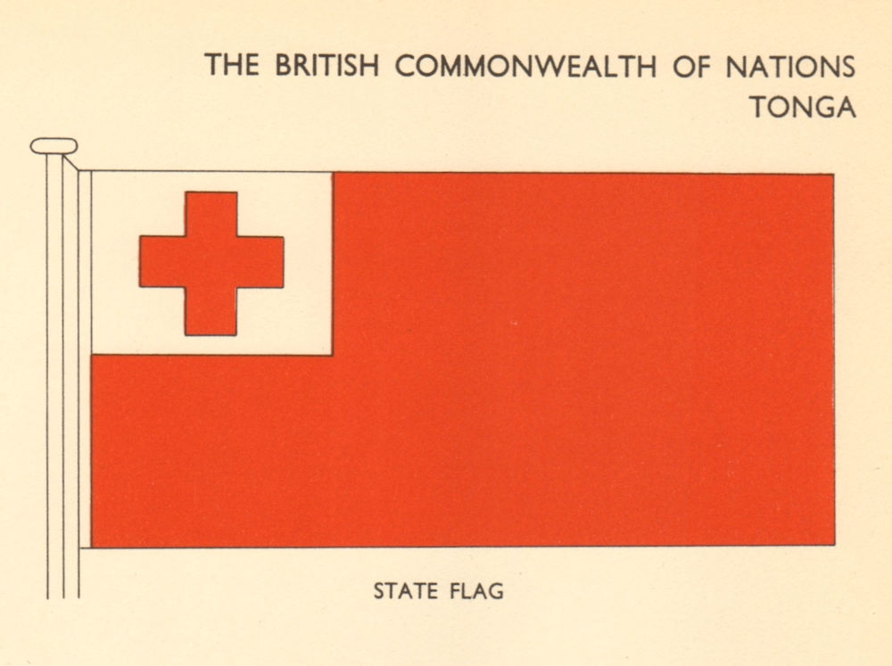 TONGA FLAGS. State Flag 1958 old vintage print picture