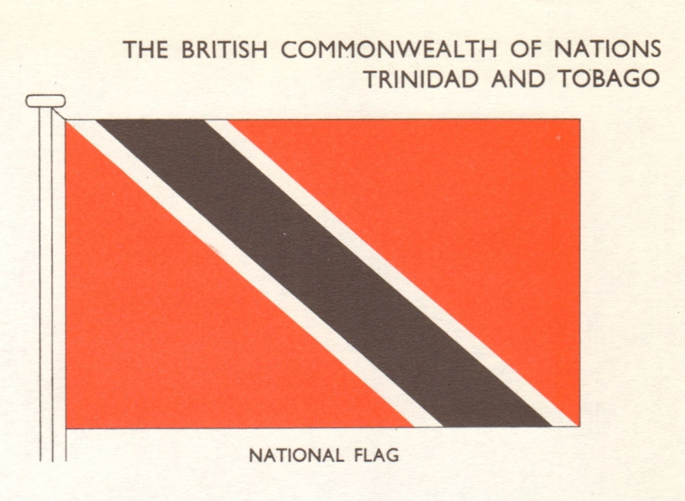 TRINIDAD AND TOBAGO FLAGS. West Indies. National Flag 1965 old vintage print