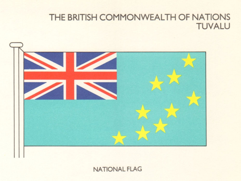 TUVALU FLAGS. National Flag 1985 old vintage print picture