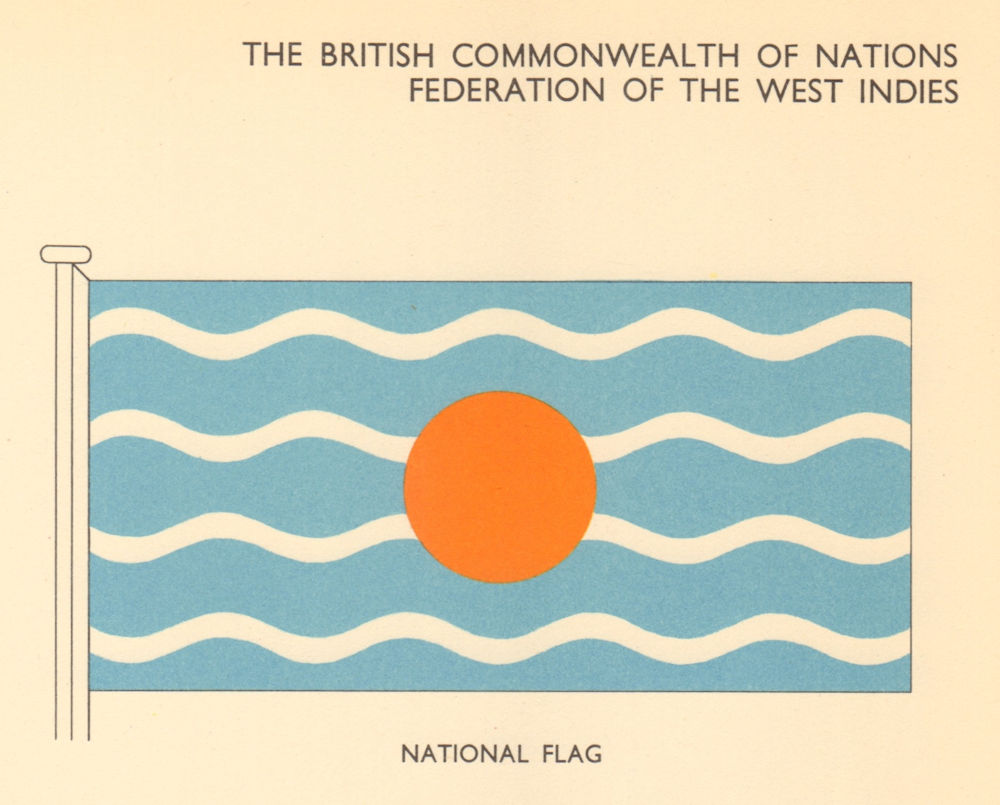 WEST INDIES FLAGS. Federation of the West Indies. National Flag 1958 old print
