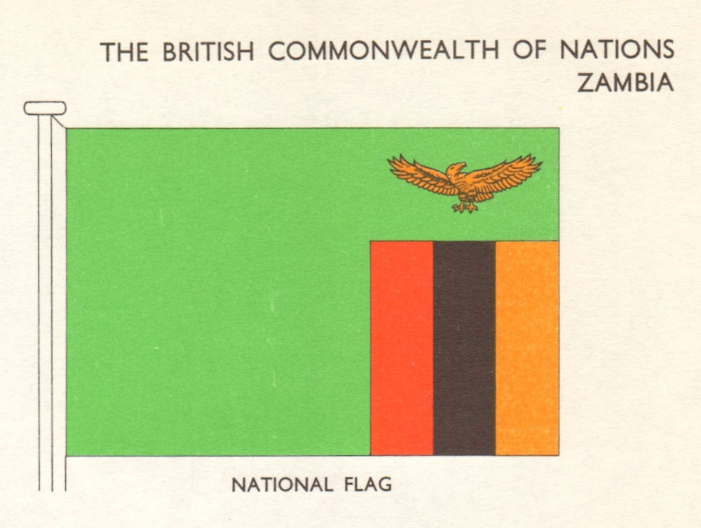 ZAMBIA FLAGS. National Flag 1965 old vintage print picture