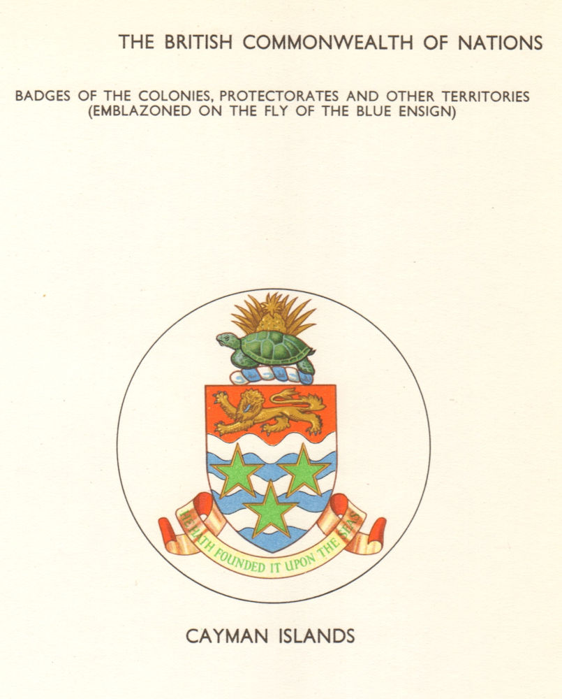 WEST INDIES FLAGS. Badges. Cayman Islands 1964 old vintage print picture