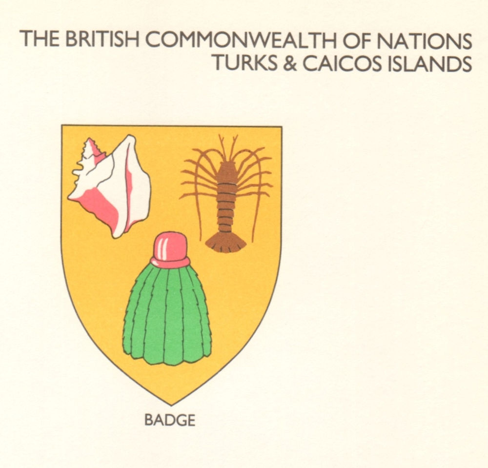 WEST INDIES FLAGS. Turks & Caicos Islands. Badge 1985 old vintage print
