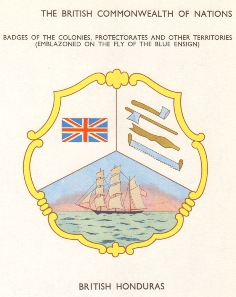 Associate Product BELIZE FLAGS. Badges. British Honduras 1965 old vintage print picture
