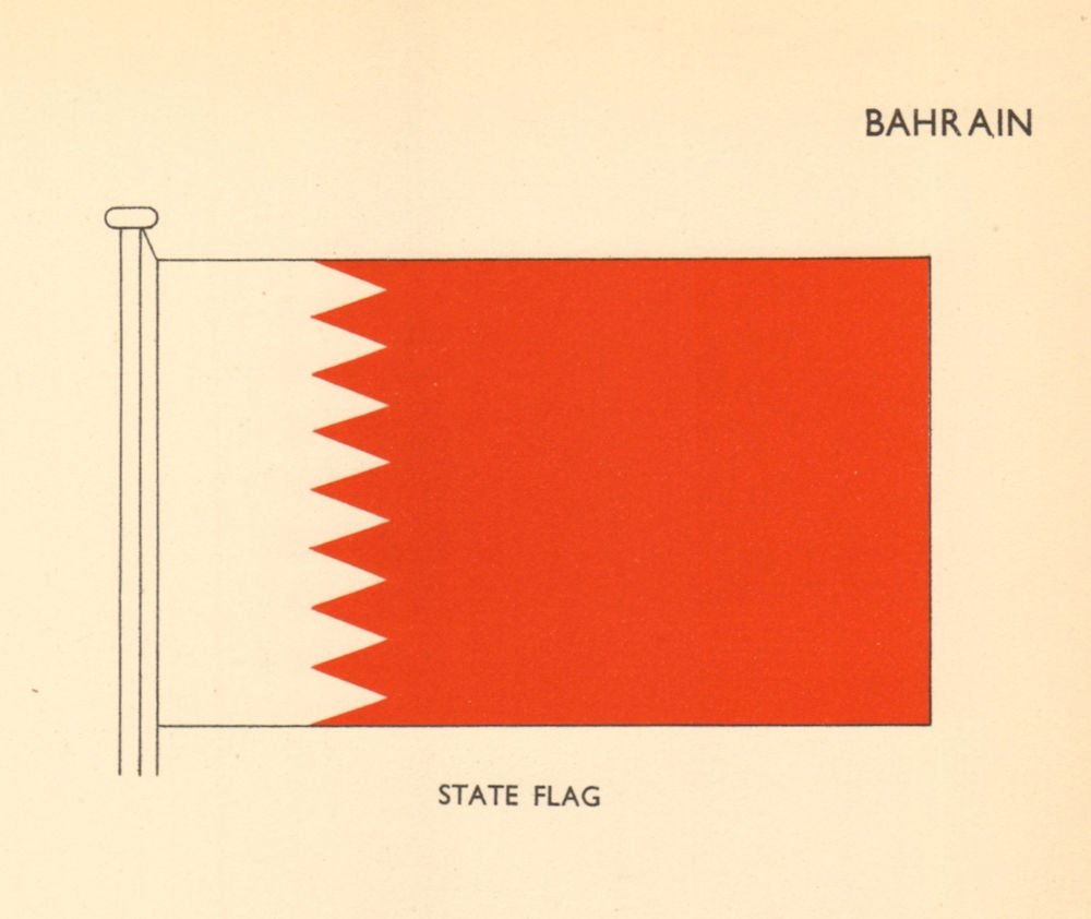BAHRAIN FLAGS. State Flag 1955 old vintage print picture