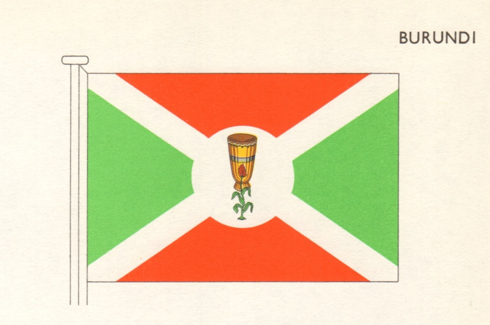 BURUNDI FLAGS. Burundi 1965 old vintage print picture