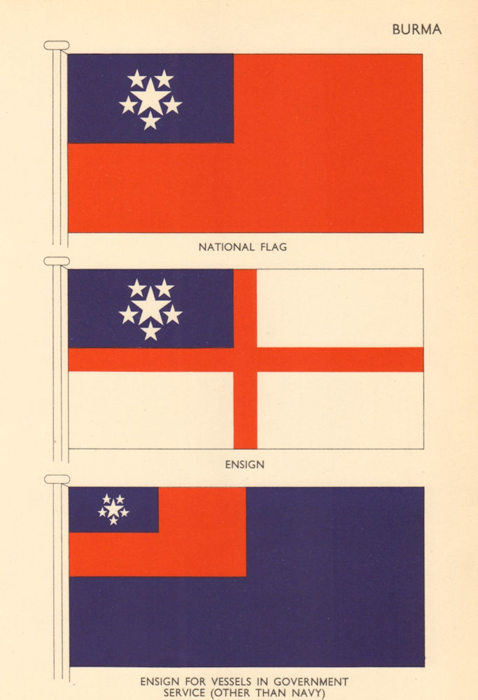 BURMA MYANMAR FLAGS. National Flag. Ensign. Government vessels (non-Navy) 1955