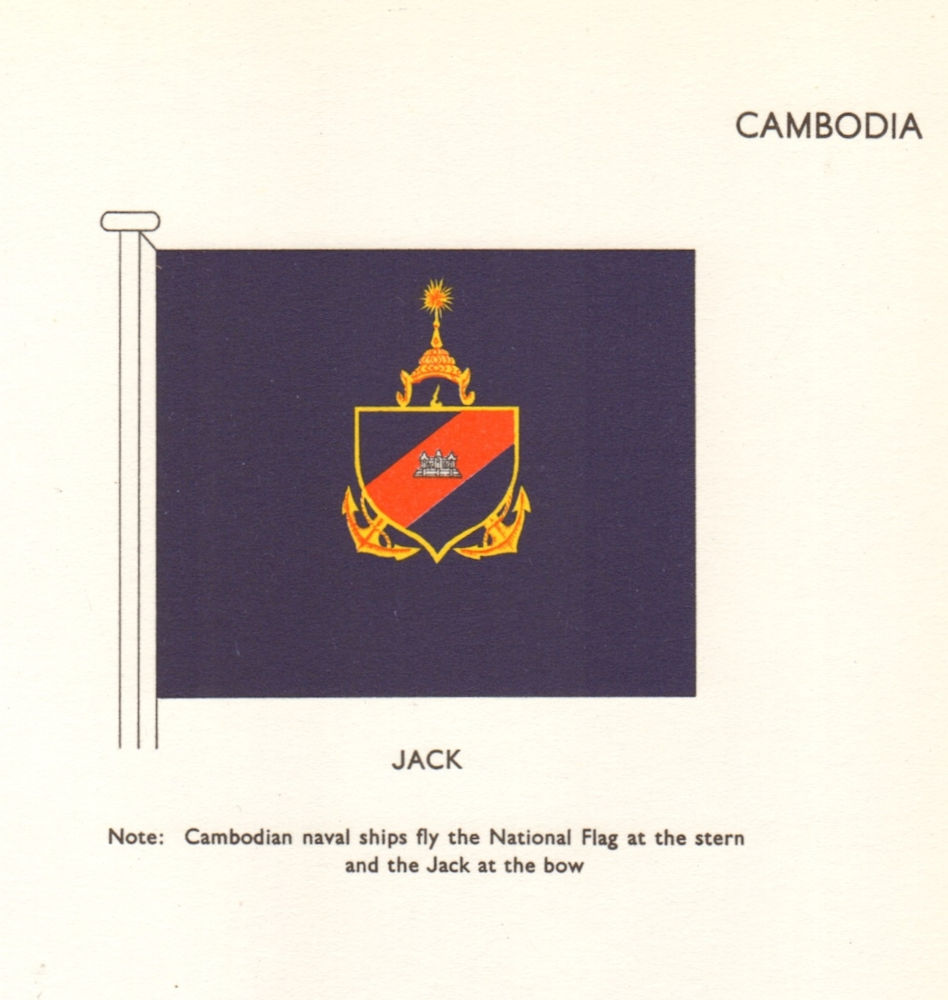 CAMBODIA FLAGS. Jack 1964 old vintage print picture