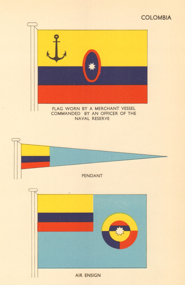 Associate Product COLOMBIA FLAGS. Merchant Vessel. Naval Reserve Officer, Pendant, Air Ensign 1955