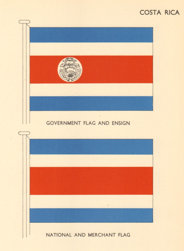 COSTA RICA FLAGS. Government Flag and Ensign, National and Merchant Flag 1955