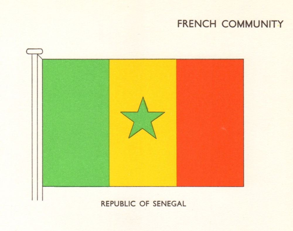 SENEGAL FLAGS. French Community. Republic of Senegal 1964 old vintage print