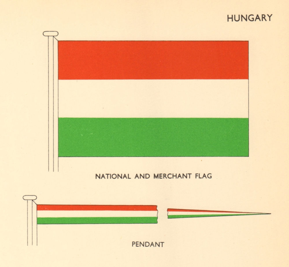 Associate Product HUNGARY FLAGS. National and Merchant Flag, Pendant 1958 old vintage print