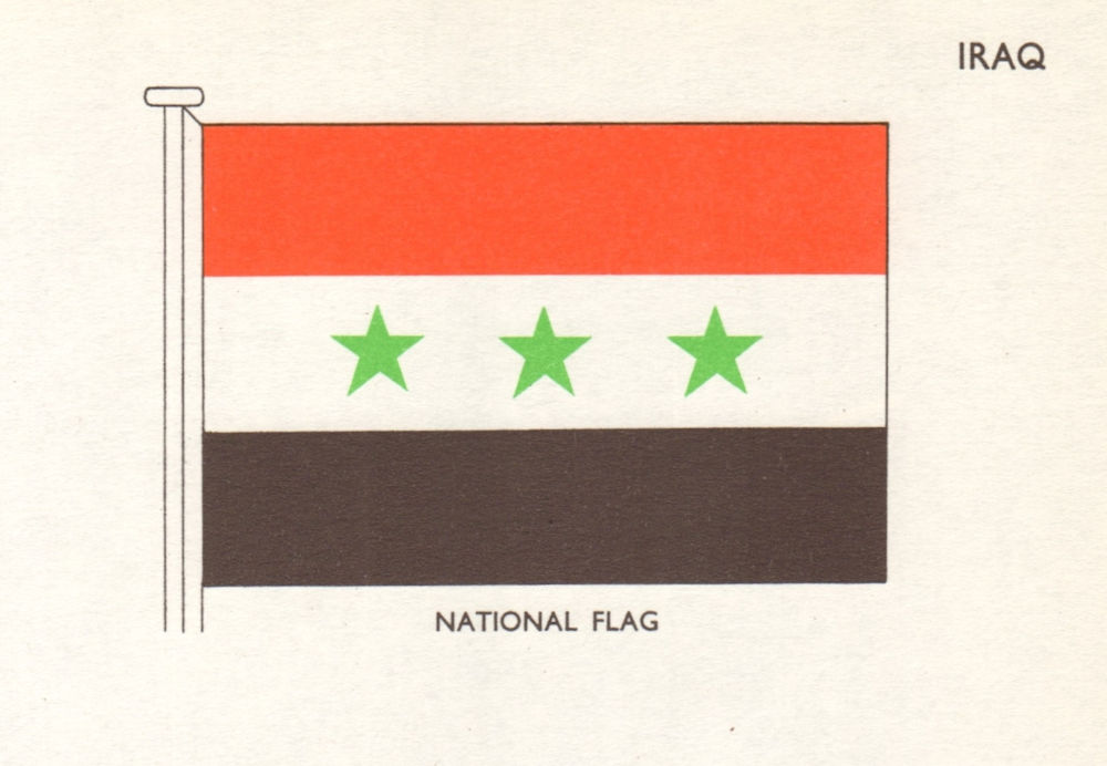 IRAQ FLAGS. National Flag 1965 old vintage print picture