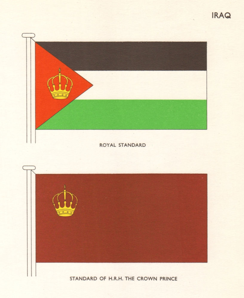 IRAQ FLAGS. Royal Standard, Standard of H.R.H. The Crown Prince 1955 old print