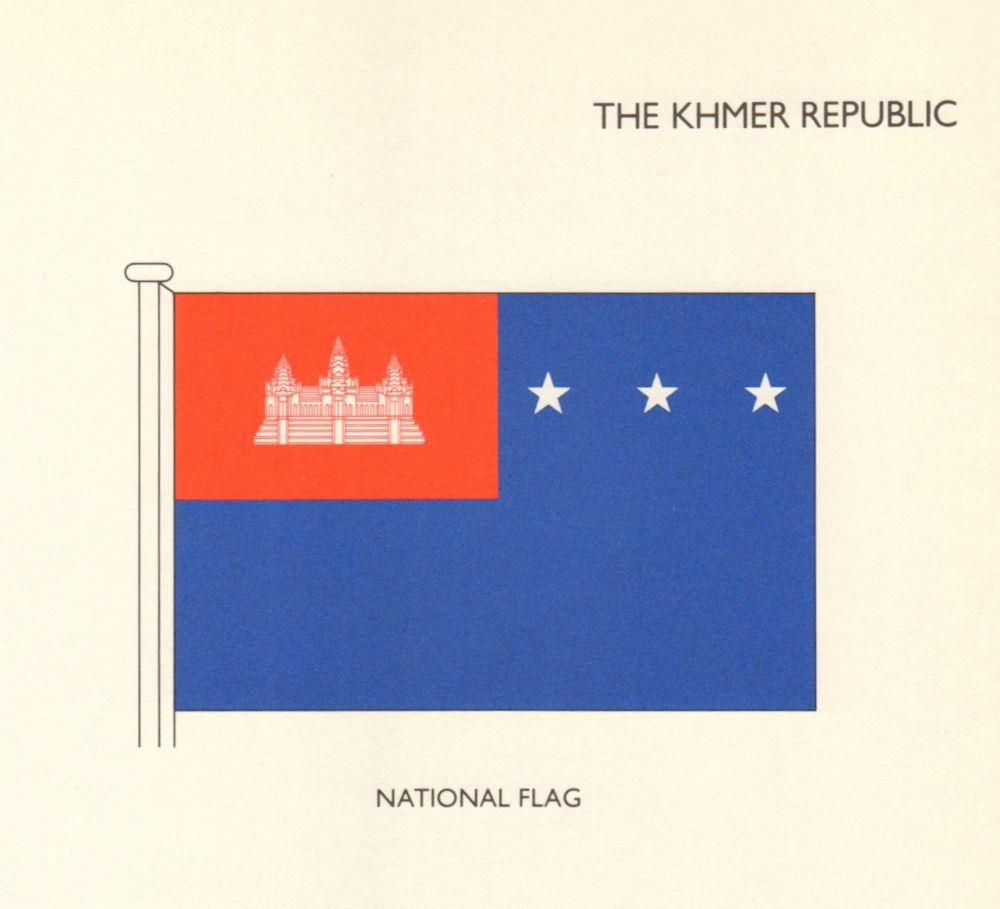 CAMBODIA FLAGS. The Khmer Republic. National Flag 1979 old vintage print