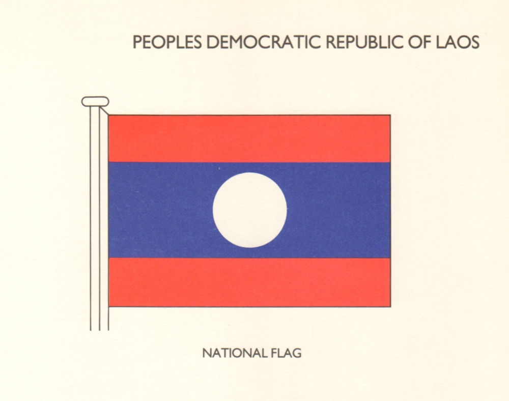 LAOS FLAGS. Peoples Democratic Republic of Laos. National Flag 1985 old print