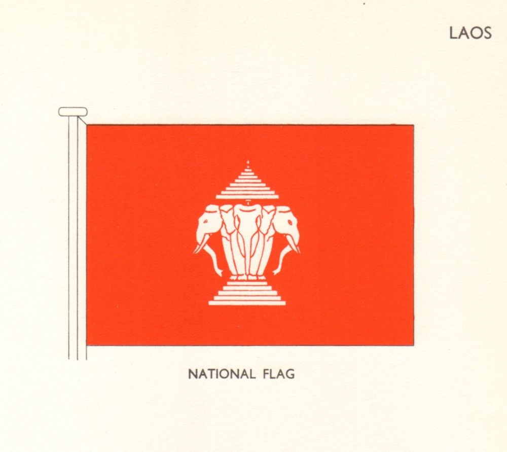 LAOS FLAGS. National Flag 1964 old vintage print picture
