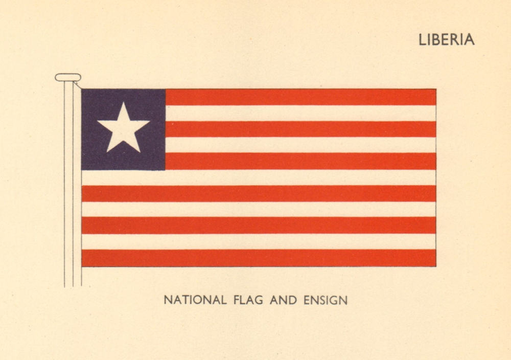 LIBERIA FLAGS. National Flag and Ensign 1955 old vintage print picture