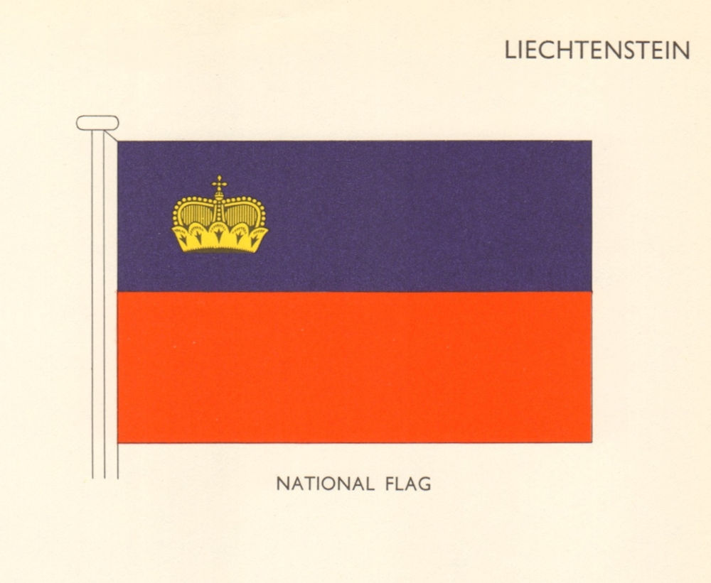 LIECHTENSTEIN FLAGS. National Flag 1968 old vintage print picture