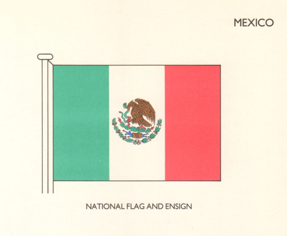 Associate Product MEXICO FLAGS. National Flag and Ensign 1985 old vintage print picture