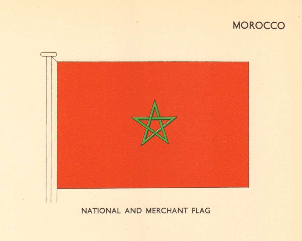 MOROCCO FLAGS. National and Merchant Flag 1958 old vintage print picture