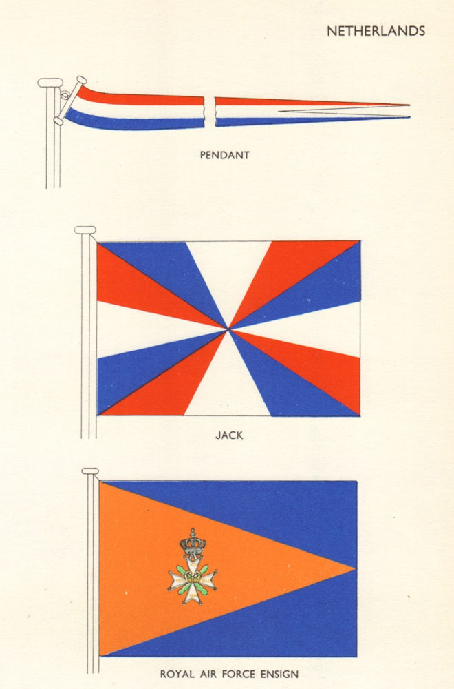Associate Product NETHERLANDS FLAGS. Pendant, Jack, Royal Air Force Ensign 1964 old print