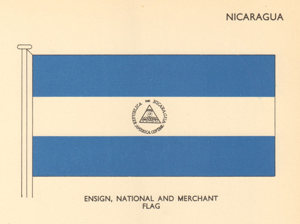 NICARAGUA FLAGS. Ensign, National and Merchant Flag 1955 old vintage print