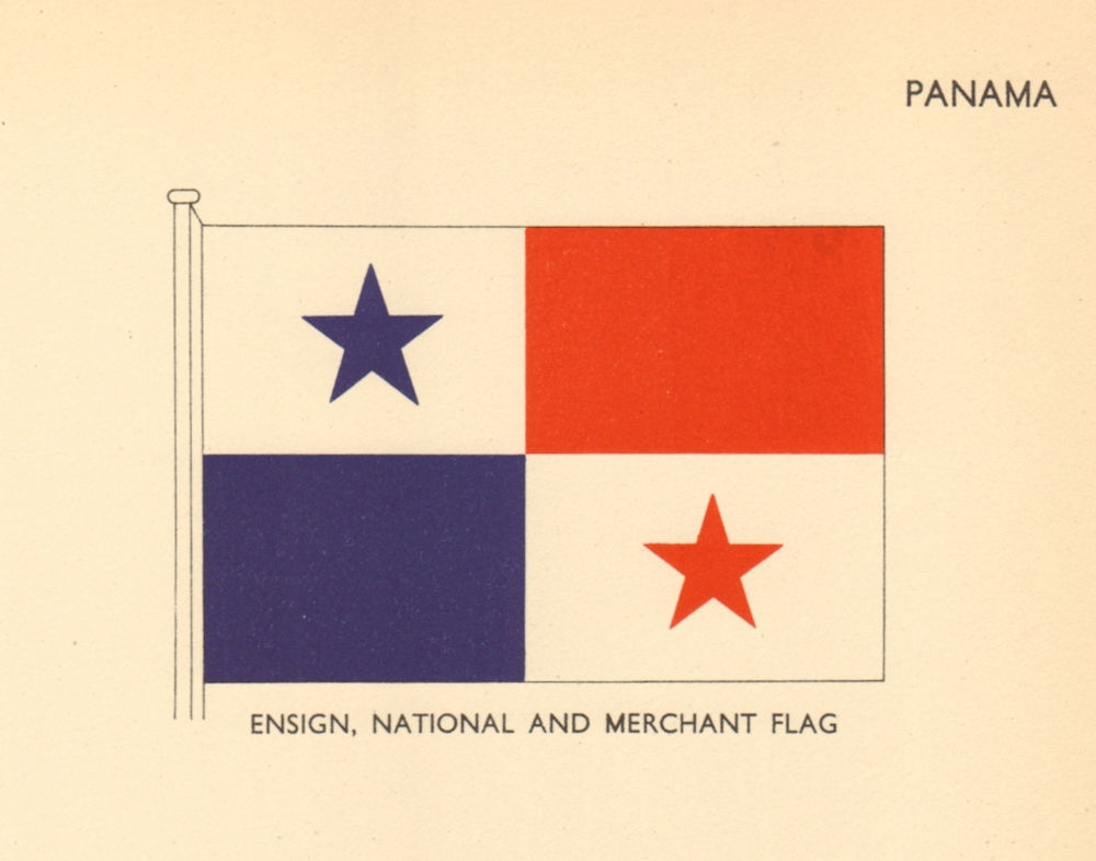 PANAMA FLAGS. Ensign, National and Merchant Flag 1955 old vintage print